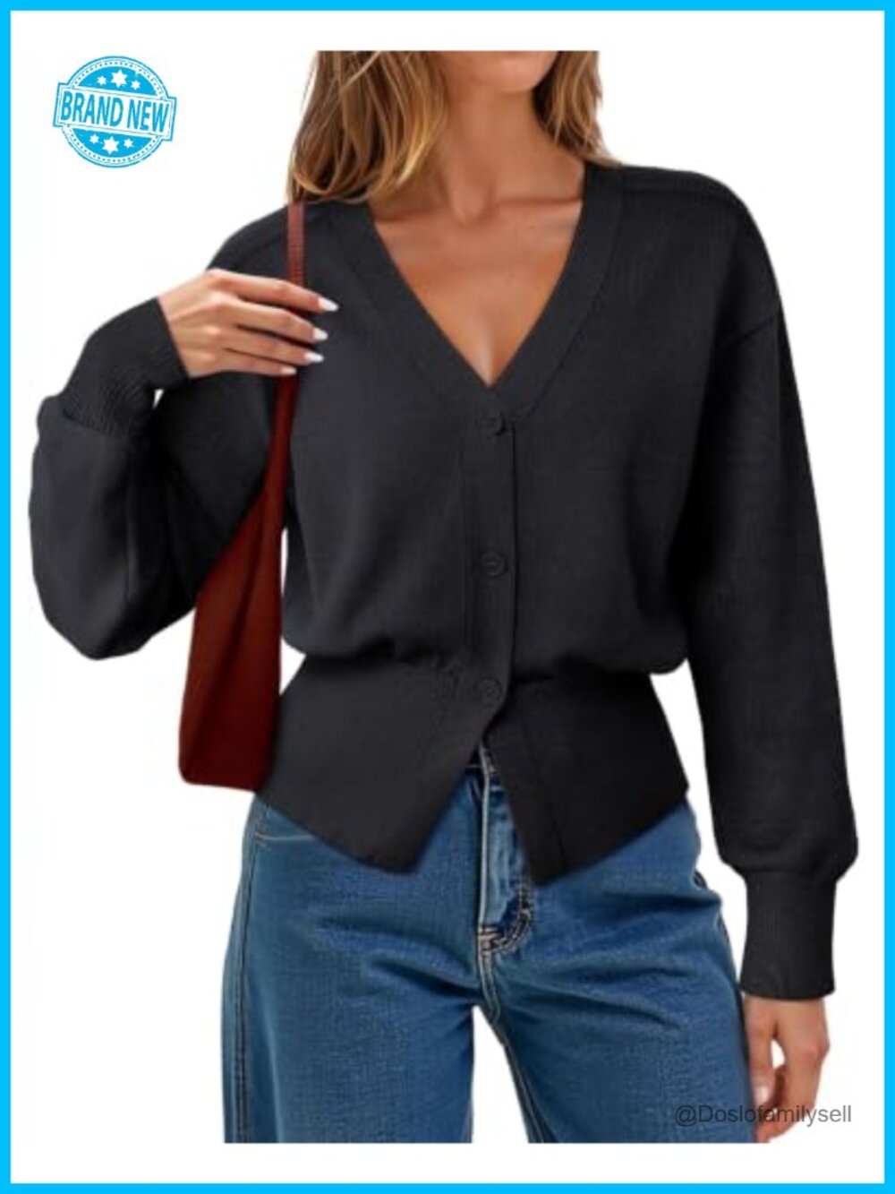 Women's Open Front Knit Cardigan Long Sleeve V-Neck Button Sweater
